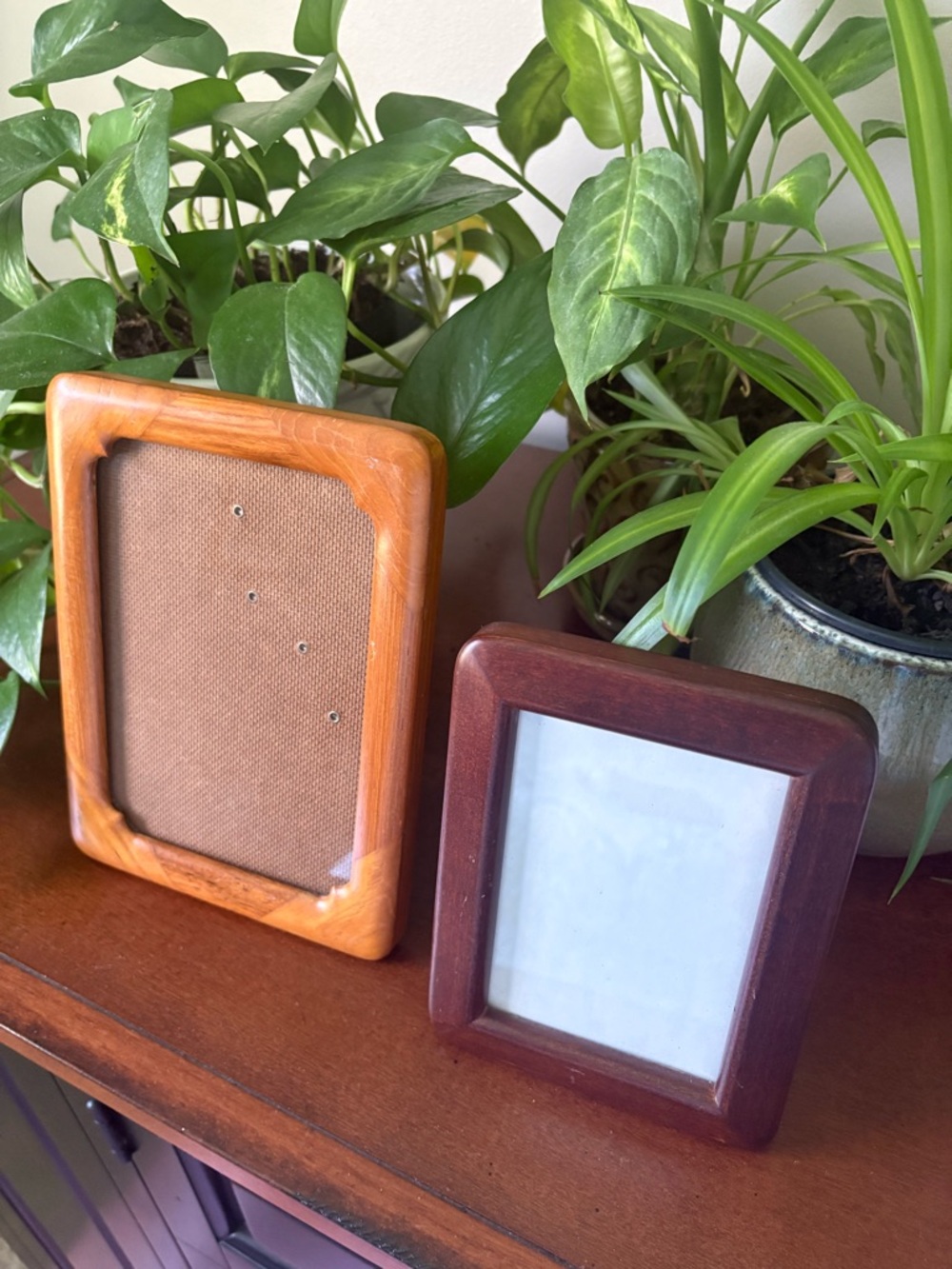 Vintage Fetco Teak & Wood Photo Frames Set 5x7 & 3.5x5 Brown Honey